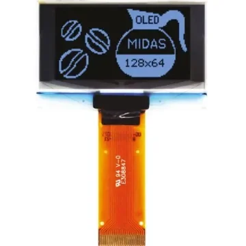Midas 1.54in Blue Passive matrix OLED Display 128 x 64pixels TAB I2C, Parallel, SPI Interface - MCOT128064BY-BM product image