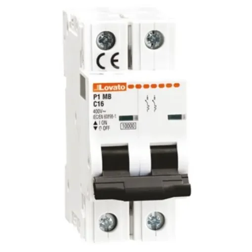 Lovato ModuLo P1MB MCB, 2P, 50A Curve C, 230V AC, 80V DC, 10 kA Breaking Capacity - P1MB2PC50 product image