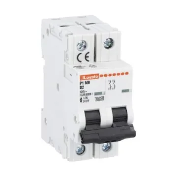 Lovato ModuLo P1MB MCB, 2P, 2A Curve D, 230V AC, 80V DC, 10 kA Breaking Capacity - P1MB2PD02 product image