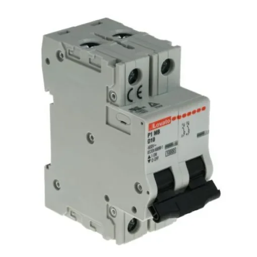 Lovato ModuLo P1MB MCB, 2P, 10A Curve D, 230V AC, 80V DC, 10 kA Breaking Capacity - P1MB2PD10 product image