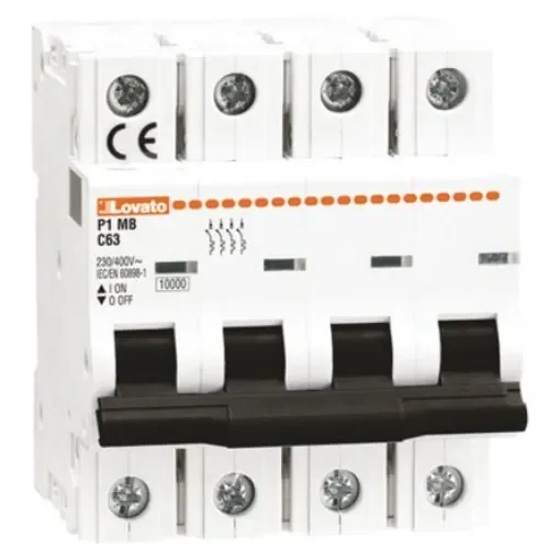 Lovato ModuLo P1MB MCB, 4P, 32A Curve B, 230V AC, 10 kA Breaking Capacity - P1MB4PB32 product image