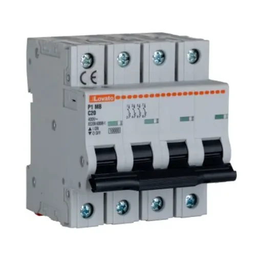 Lovato ModuLo P1MB MCB, 4P, 20A Curve C, 230V AC, 10 kA Breaking Capacity - P1MB4PC20 product image