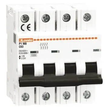 Lovato ModuLo P1MB MCB, 4P, 1A Curve D, 230V AC, 10 kA Breaking Capacity - P1MB4PD01 product image