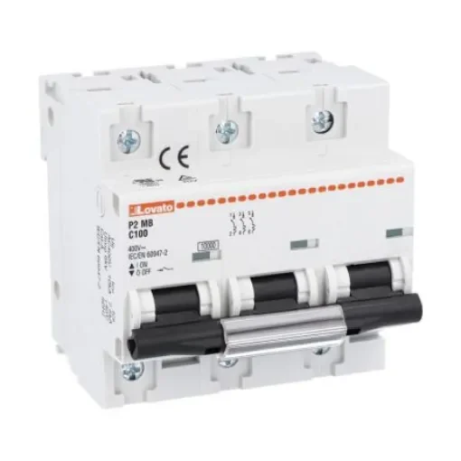 Lovato ModuLo P2MB MCB, 3P, 100A Curve C, 230V AC, 60V DC, 10 kA Breaking Capacity - P2MB3PC100 product image