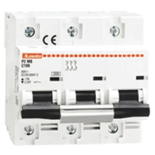 Lovato ModuLo P2MB MCB, 3P, 80A Curve C, 230V AC, 60V DC, 10 kA Breaking Capacity - P2MB3PC080 product image