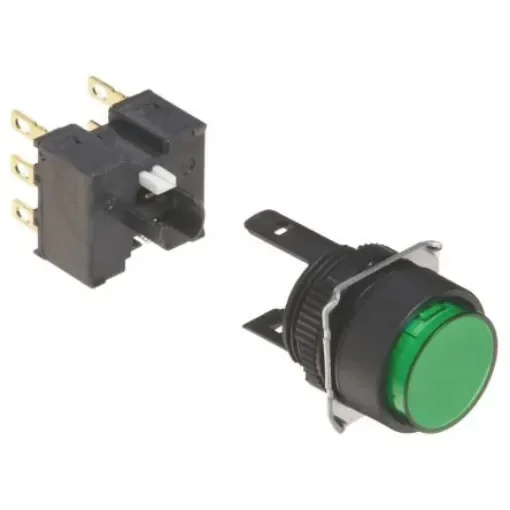 Omron A16 Series Push Button, Panel Mount, 16mm Cutout, DPDT, IP66 - A165-TGM-2 product image