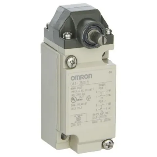 Omron Roller Lever Limit Switch, 2NO/2NC, IP67, DPDT, 600V ac Max, 5A Max - D4A-2501-N product image
