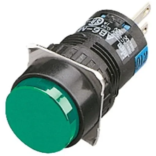 Idec Push Button Switch, Momentary, Panel Mount, 16.2mm Cutout, SPDT, 250V ac/dc, IP65 - AB6M-M1P-G product image