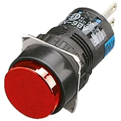 Idec Push Button Switch, Momentary, Panel Mount, 16.2mm Cutout, SPDT, 250V ac/dc, IP65 - AB6M-M1P-R product image