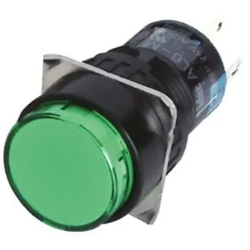 Idec Illuminated Push Button Switch, Latching, Panel Mount, 16.2mm Cutout, DPDT, Green LED, 250V, IP40 - AL6M-A24-G product image