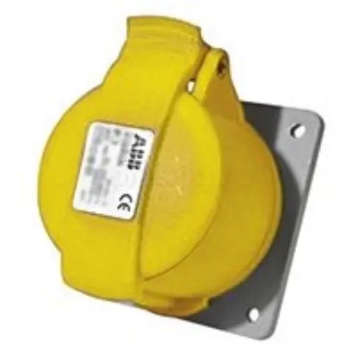 Amphenol Industrial, Easy & Safe IP44 Yellow Panel Mount 2P + E Industrial Power Socket, Rated At 32A, 110 V - 2CMA193241R1000  232RU4 product image