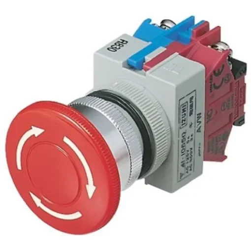 Idec TW Series Twist Release Emergency Stop Push Button, Panel Mount, 22mm Cutout, 1NC, IP65 - AVW401-R product image