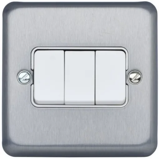 MK Electric Rocker Light Switch, 2 Way, 3 Gang, Albany Plus - K4673BRC product image