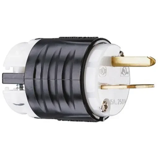 PASS & SEYMOUR USA Mains Plug, 15A Black, White, Cable Mount Nylon Screw, 250 V - PS5666-X product image