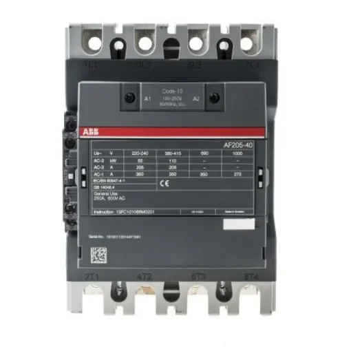 ABB AF205 AF Contactor, 230 V ac Coil, 4-Pole, 350 A, 110 kW, 4NO, 1 kV - 1SFL527102R1311  AF205-40-11-13 product image