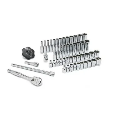GearWrench 51-Piece Imperial, Metric 1/4 in Deep Socket/Standard Socket Set with Ratchet, 6 point - 80300P product image