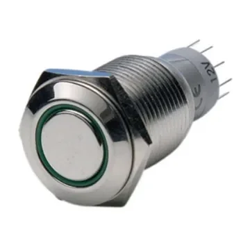 Bulgin MP0045 Series Illuminated Push Button Switch, Latching, Panel Mount, 16.2mm Cutout, DPDT, Green LED, 50V - MP0045/1E2GN012 product image