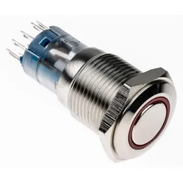 Bulgin Illuminated Push Button Switch, Latching, Panel Mount, 16.2mm Cutout, DPDT, Red LED - MP0045/1E2RD012 product image