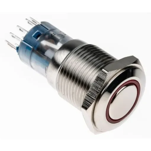 Bulgin Illuminated Push Button Switch, Latching, Panel Mount, 16.2mm Cutout, DPDT, Red LED - MP0045/1E2RD012 product image
