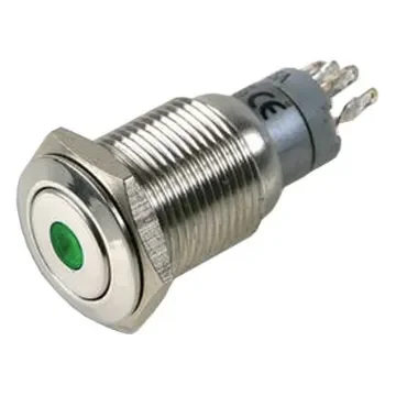 Bulgin MP0045 Series Illuminated Push Button Switch, Latching, Panel Mount, 16.2mm Cutout, DPDT, Green LED, 50V - MP0045/1E1GN012 product image