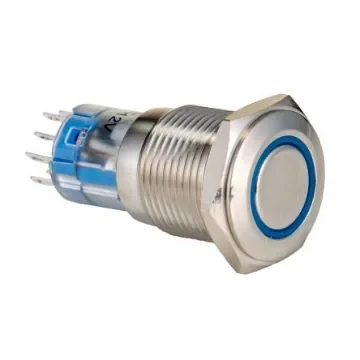 Bulgin Illuminated Push Button Switch, Momentary, Panel Mount, 16.2mm Cutout, DPDT, Blue LED - MP0045/1D2BL012 product image