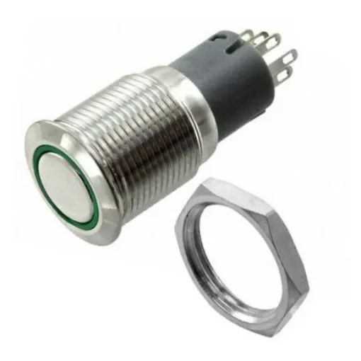 Bulgin Illuminated Push Button Switch, Momentary, Panel Mount, 16.2mm Cutout, DPDT, Green LED - MP0045/1D2GN012 product image
