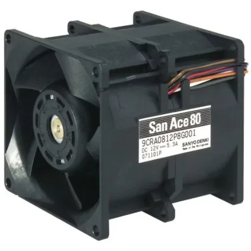Sanyo Denki San Ace 9CRA Series Axial Fan, 48 V dc, DC Operation, 270m³/h, 63.4W, 1.32A Max, 80 x 80 x 80mm - 9CRA0848P8G001 product image