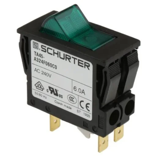 Schurter Thermal Circuit Breaker - TA45 2 Pole 60 V dc, 240V ac Voltage Rating Panel Mount, 6A Current Rating - 4430.0990 product image