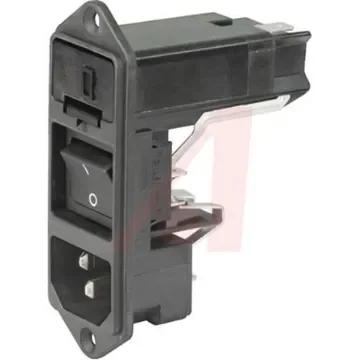 Schurter C14 Panel Mount IEC Connector Male, 10A, 125 V, 250 V, Fuse Size 5 x 20mm - KD14.1101.151 product image
