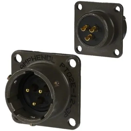 Amphenol Socapex, PT, Copper Alloy 3 Way Panel Mount MIL Spec Circular Connector ReceptacleGreen, Pin Contacts,Shell - PT02A-12-3P product image