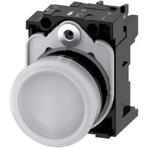 Siemens, SIRIUS ACT 3SU11, Panel Mount White LED Pilot Light, 22mm Cutout, IP66, IP67, IP69(IP69K), Round, 24V ac/dc - 3SU1102-6AA60-1AA0 product image