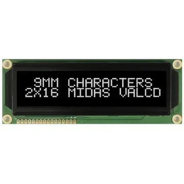 Midas MC21609A12W-VNMLW MC21609 Alphanumeric LCD Display Black, 2 Rows by 16 Characters, Transmissive product image