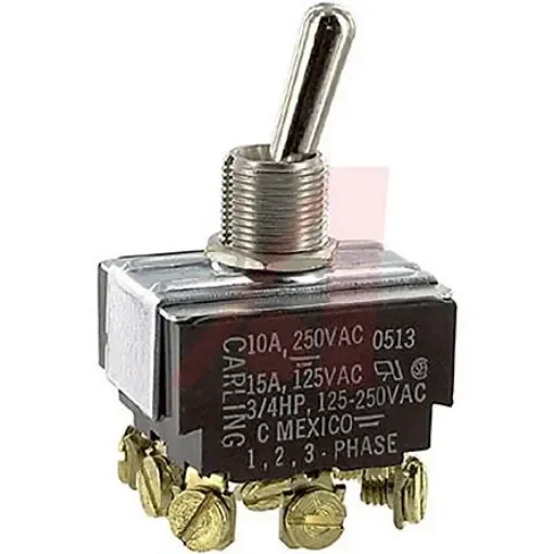 Carling Technologies Toggle Switch, Panel Mount, On-Off-On, 3PDT, Screw Terminal, 250V ac - HM254-73 product image