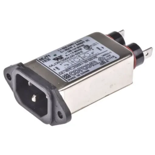 TE Connectivity 6A, 250 V ac Male Flange Mount IEC Filter 2-6609006-3, Spade None Fuse product image