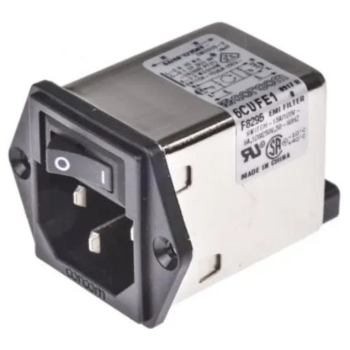 TE Connectivity 6A, 120 V ac, 250 V ac Male Flange Mount IEC Filter 1 Pole 2-1609113-4, Spade None Fuse product image