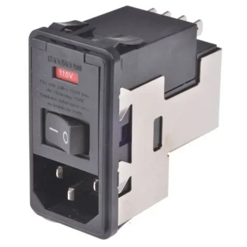 TE Connectivity 10A, 120 V ac, 250 V ac Male Snap-In IEC Filter 2 Pole 1-6609951-6, Spade 2 Fuse product image