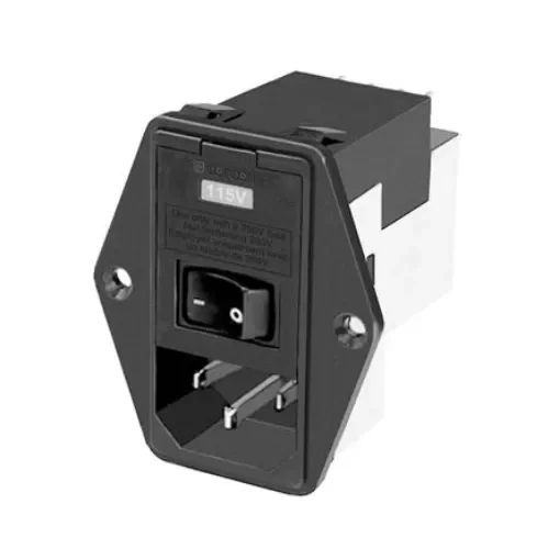 TE Connectivity 6A, 120 V ac, 250 V ac Male Flange Mount IEC Filter 2 Pole 1-6609104-4, Spade 2 Fuse product image