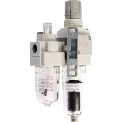 SMC G 1/4 FRL, Automatic Drain, 5µm Filtration Size - With Pressure Gauge - AC20A-F02CG-B product image