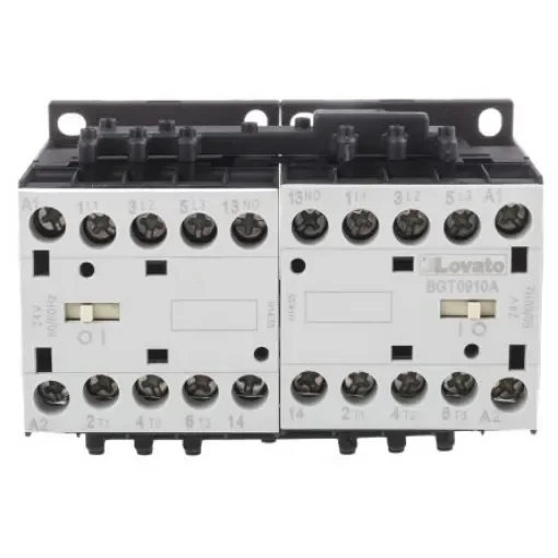 Lovato Orange BG Reversing Contactor, 24 V ac Coil, 3-Pole, 9 A, 4 kW, 3NO + 1NO, 600 V ac - 11BGT0910A024 product image