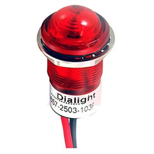 Dialight Red Panel Mount Indicator, 24V dc, 17.5mm Mounting Hole Size, Lead Wires Termination, IP67 - 657-2504-103F product image