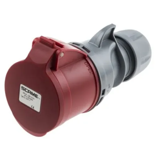 Scame, Optima Seven IP44 Red Cable Mount 6P + E Industrial Power Socket, Rated At 32A, 415 V - 313.3247-7 product image