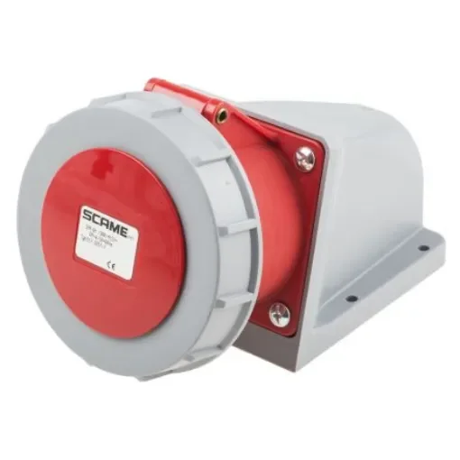 Scame, Optima IP67 Red Wall Mount 6P + E Right Angle Industrial Power Socket, Rated At 32A, 415 V - 517.3257-7 product image