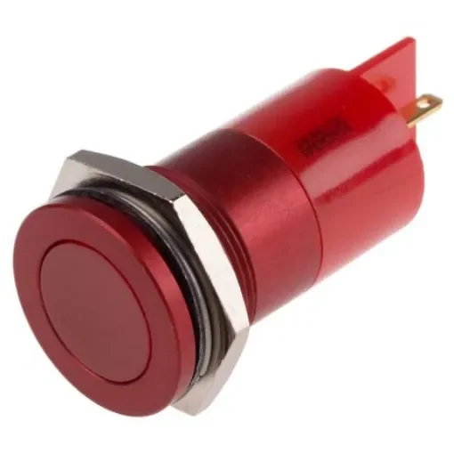 RS PRO Red Panel Mount Indicator, 24V ac/dc, 22mm Mounting Hole Size, Faston, Solder Lug Termination, IP67 - 8987683 product image