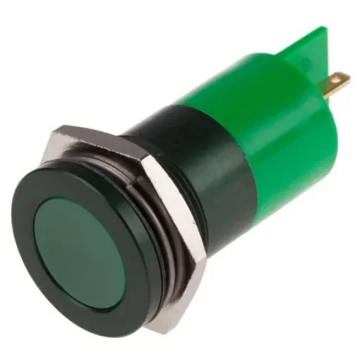 RS PRO Green Panel Mount Indicator, 24V ac/dc, 22mm Mounting Hole Size, Faston, Solder Lug Termination, IP67 - 8987716 product image