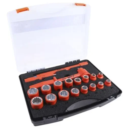 ITL Insulated Tools Ltd 19-Piece Imperial, Metric 1/2 in Standard Socket Set with Ratchet, 12 point, VDE/1000V - 9111474 product image