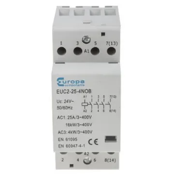 Europa Contactor, 24 V ac Coil, 4-Pole, 25 A, 4 kW, 4NO, 400 V ac - EUC2-25-4NOB product image