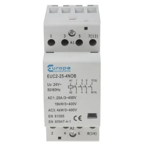 Europa Contactor, 24 V ac Coil, 4-Pole, 25 A, 4 kW, 4NO, 400 V ac - EUC2-25-4NOB product image