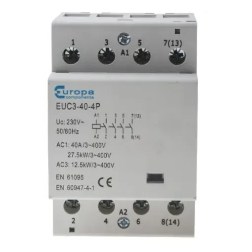 Europa Contactor, 230 V ac Coil, 4-Pole, 40 A, 12.5 kW, 4NO, 400 V ac - EUC3-40-4P product image