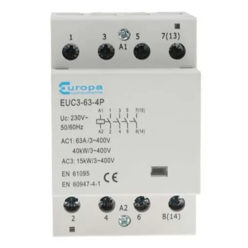 Europa Contactor, 230 V ac Coil, 4-Pole, 63 A, 40 kW, 4NO, 400 V ac - EUC3-63-4P product image