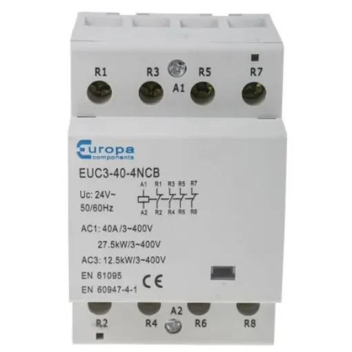 Europa Contactor, 24 V ac Coil, 4-Pole, 40 A, 12.5 kW, 4NC, 400 V ac - EUC3-40-4NCB product image